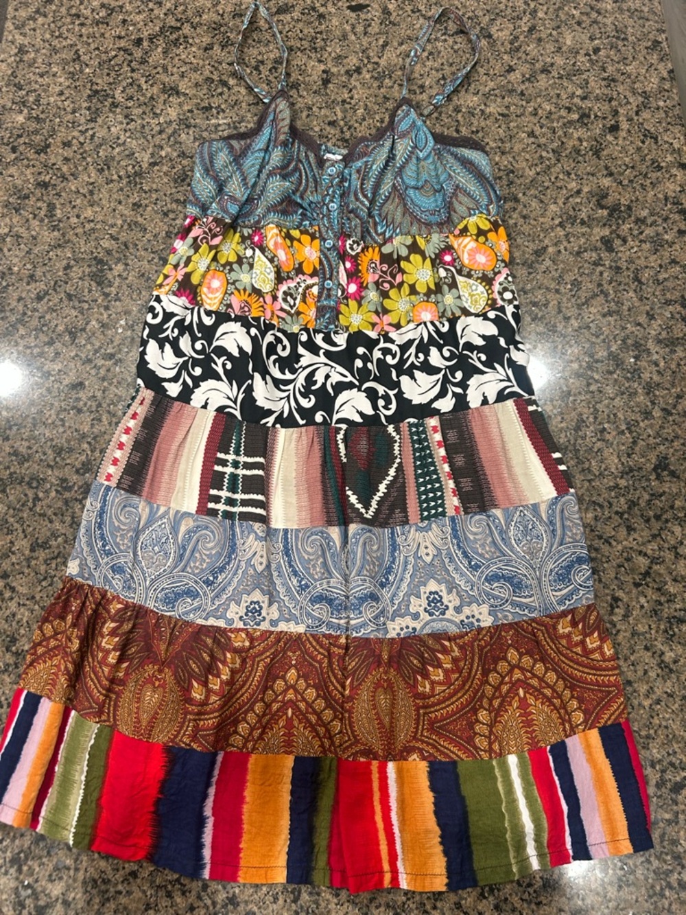 Boho Tiered Patchwork Sundress - Multicolor